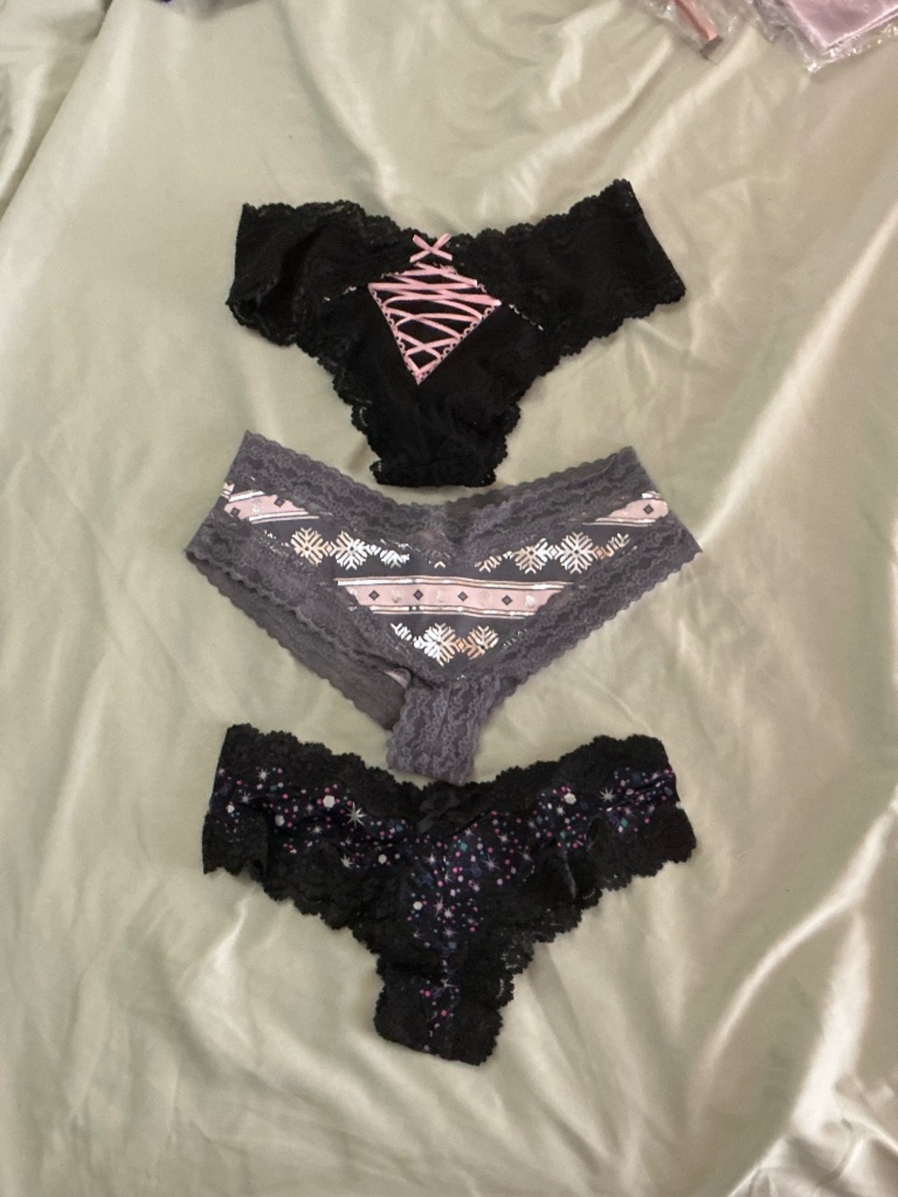 Victoria’s Secret lot of 3 lacy edge cheeky panties